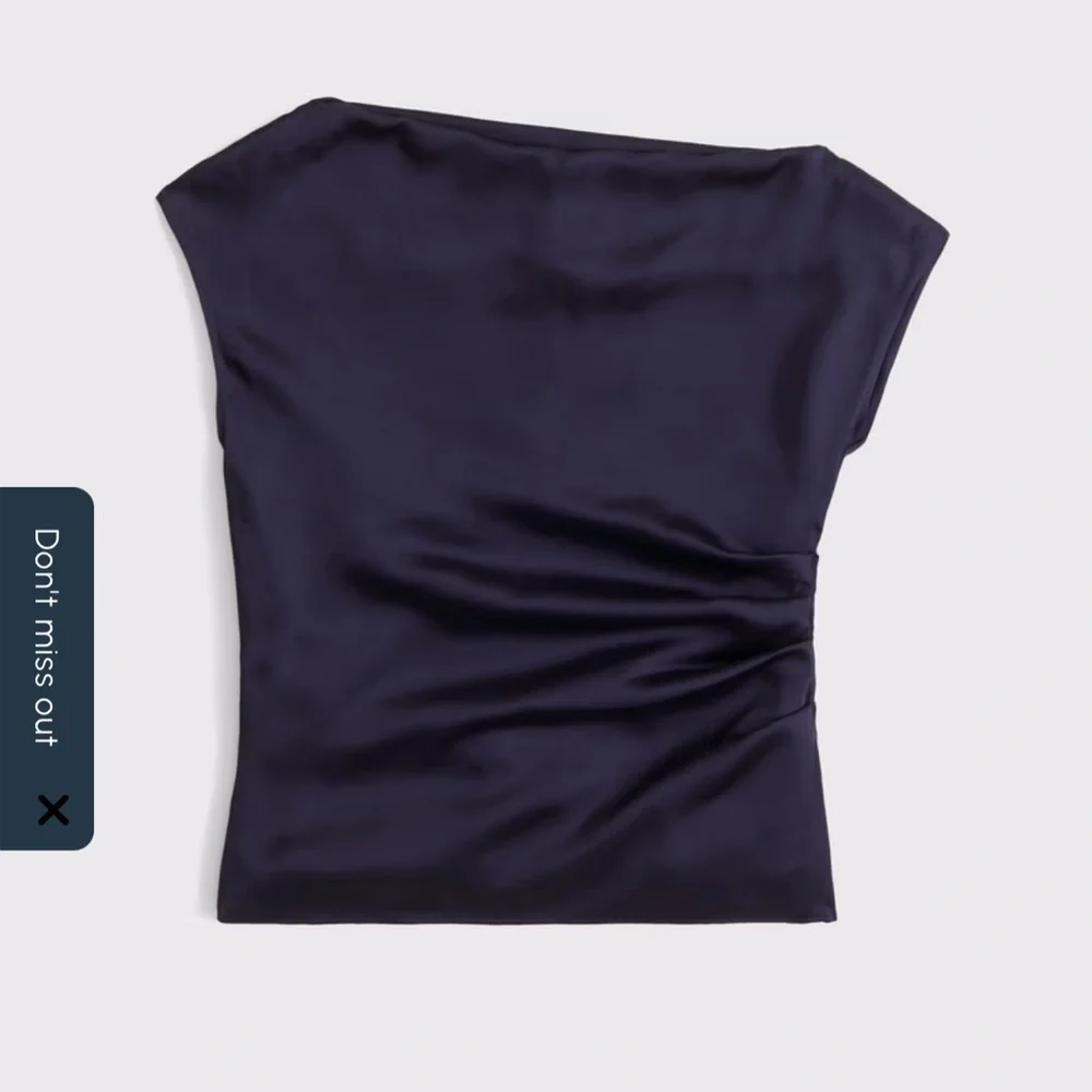 Asymmetrical One-Shoulder Satin Like Silk Like Top Navy Blue XS - Picture 8 of 9